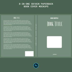 8x10in Paperback Book Cover Mockup Bundle (8 PSDs) – High-Resolution RGB Templates
